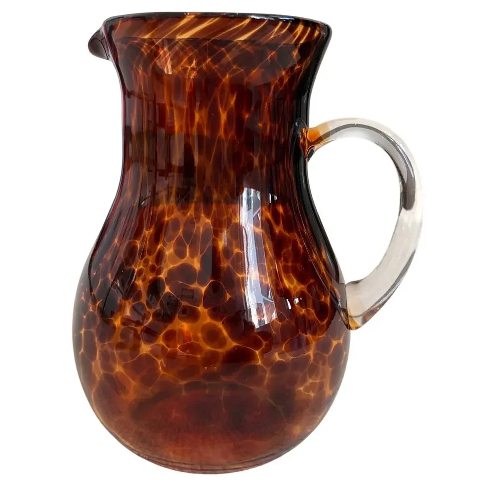 NEW Hand Blown Tortoise Shell Glass Pitcher 9.5in Chic Barware